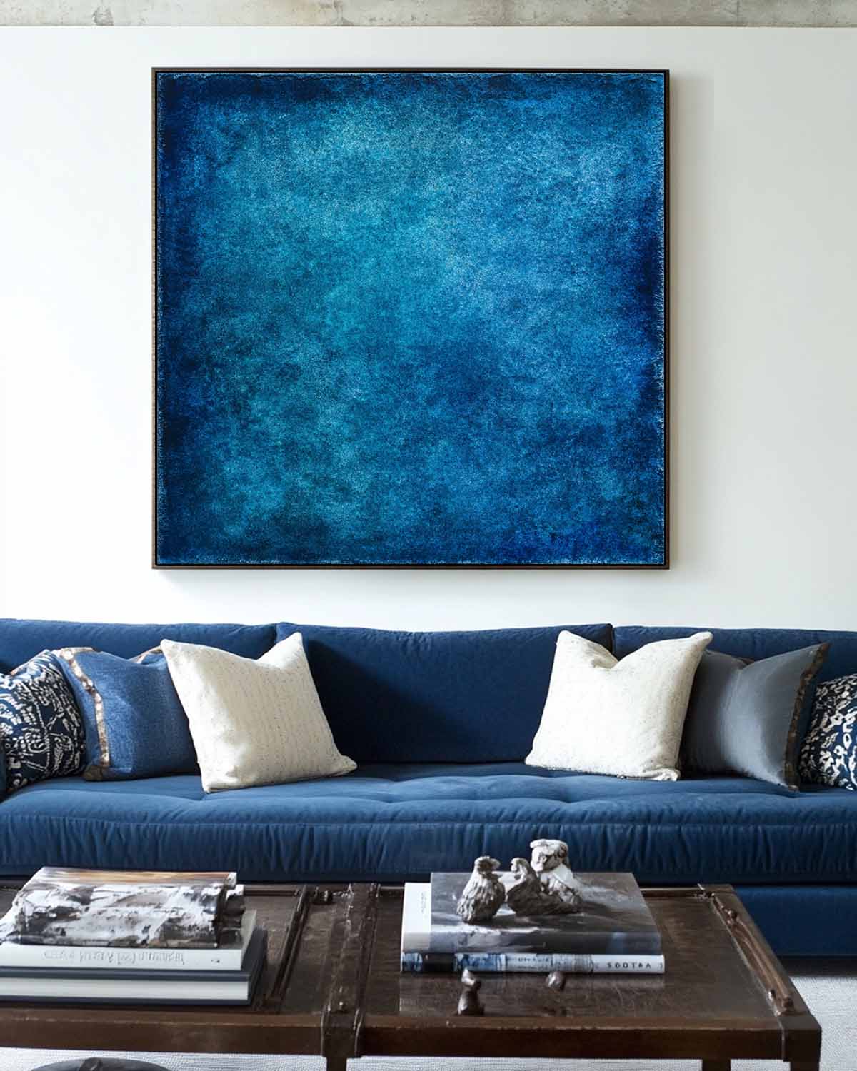 Large Vertical Blue Wabi-Sabi Painting for Modern Interiors | Canvas Art by ArtExplore