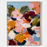 Large Vertical Pink & Red Floral Abstract - Hand-Painted Impasto Art For Livingroom | ArtExplore