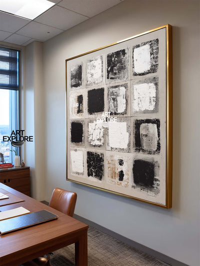 Large Wabi-Sabi Style Square Painting | Minimalist Neutral Wall Art | ArtExplore