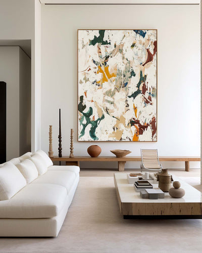 Large Wabi-sabi Beige Texture Paintings Beige Abstract Wall Art Modern Beige Fine Art For Sale