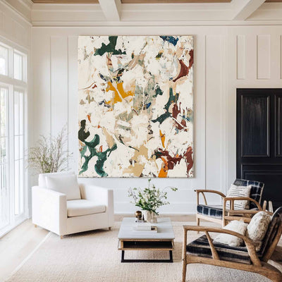 Large Wabi-sabi Beige Texture Paintings Beige Abstract Wall Art Modern Beige Fine Art For Sale