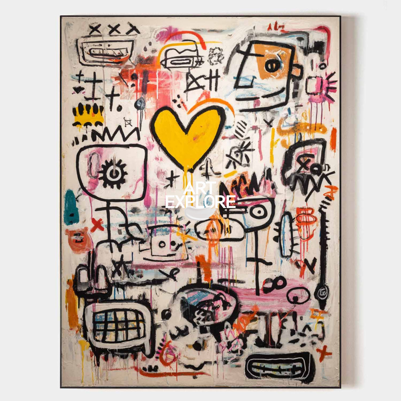 Large Warm and Loving Graffiti Painting, Basquiat Style Modern Art for Sale | ArtExplore