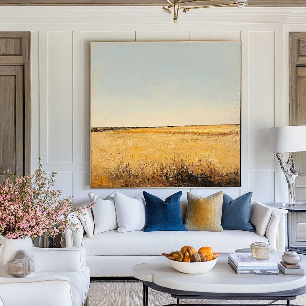 Large Wheat Field Landscape Art Painting Countryside Wall Art Minimalist Wall Art For Livingroom