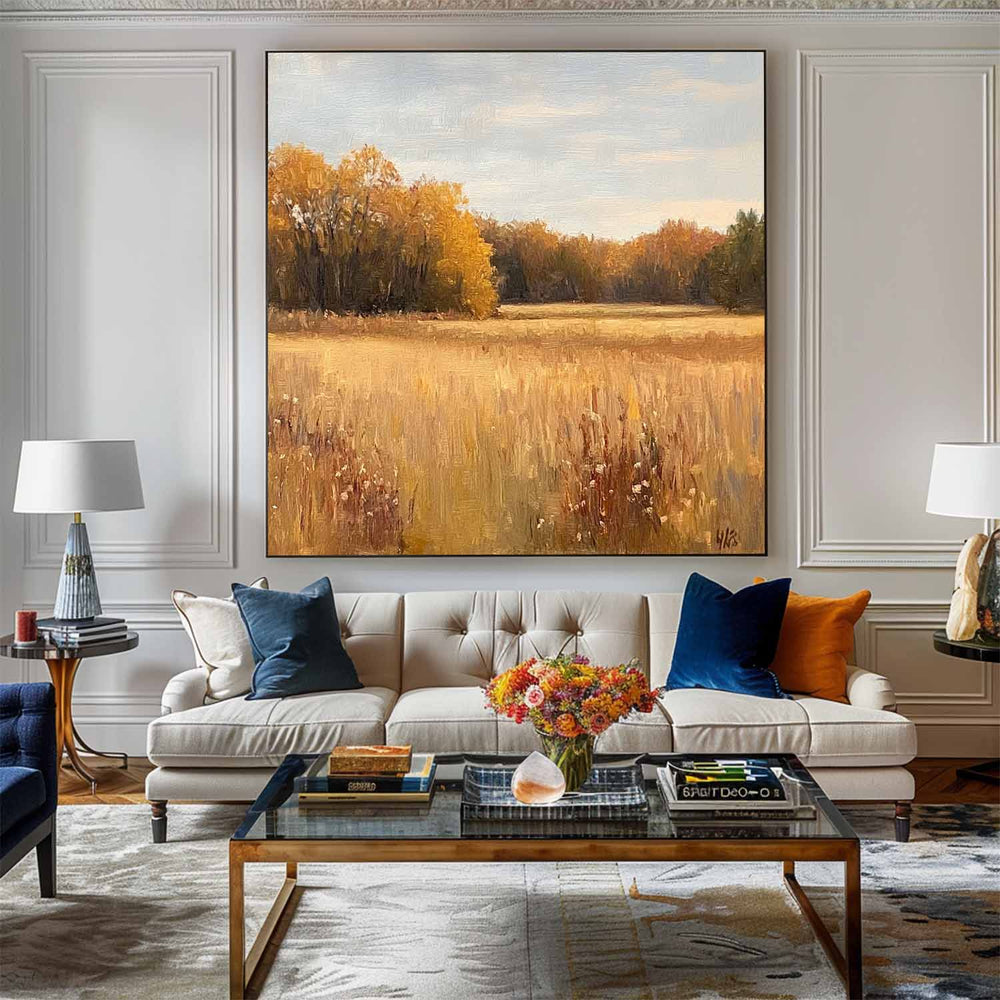 Large Wheat Field Painting Fields of Gold Wall Art Landscape Art Minimalist Fine Art For Sale