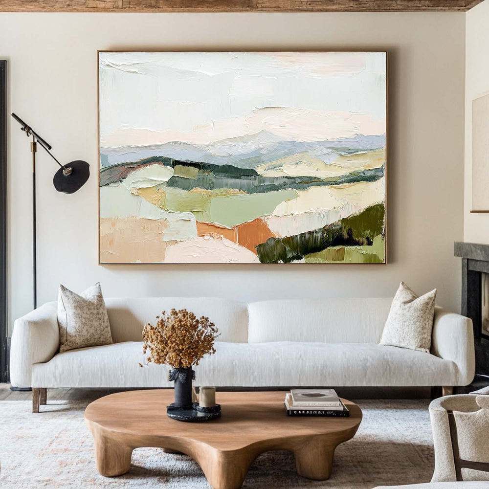 Modern White Wall Art Landscape Textured Colorful Minimalist Abstract Bespoke Handmade Canvas Art