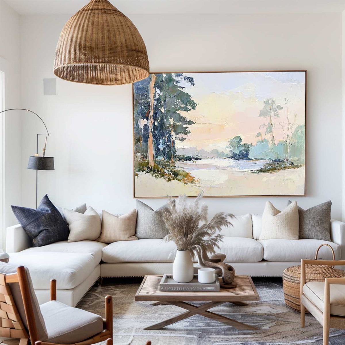 Modern White Wall Art Landscape Textured Wall Art Colorful Minimalist Abstract Livingroom Wall Art