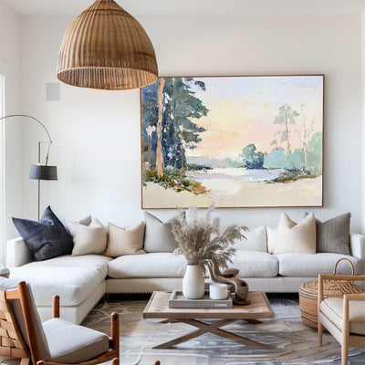 Modern White Wall Art Landscape Textured Wall Art Colorful Minimalist Abstract Livingroom Wall Art