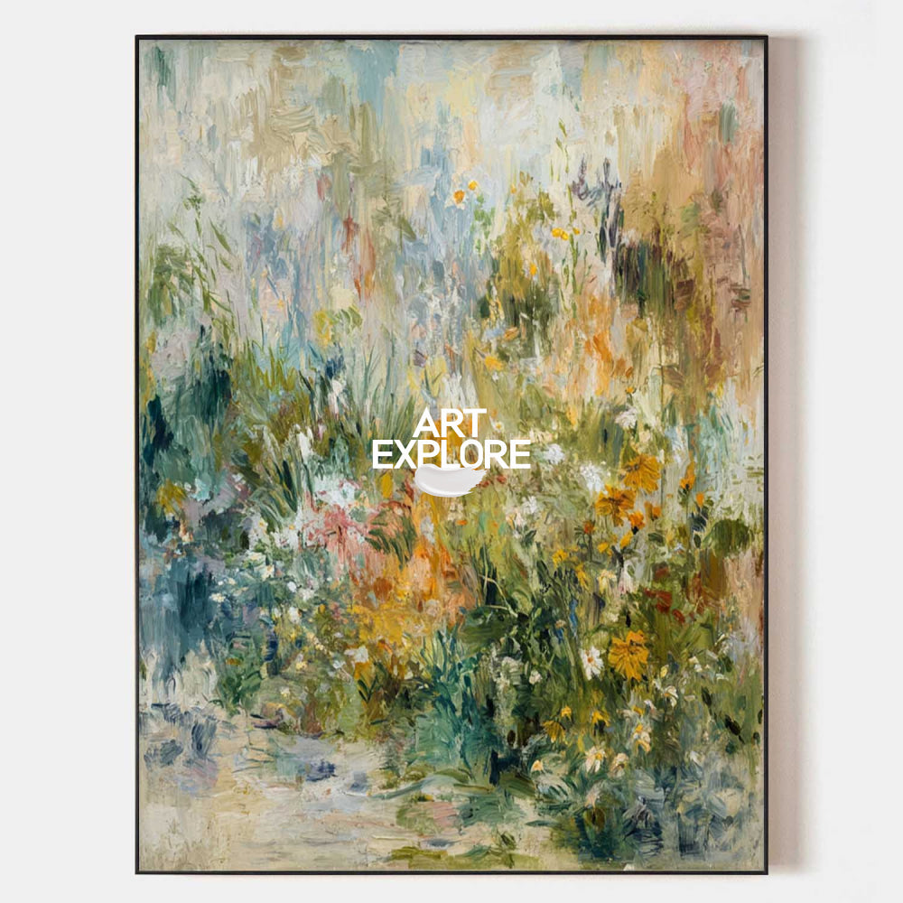Large Wildflower Garden Painting Textured Cottage Meadow Wall Art