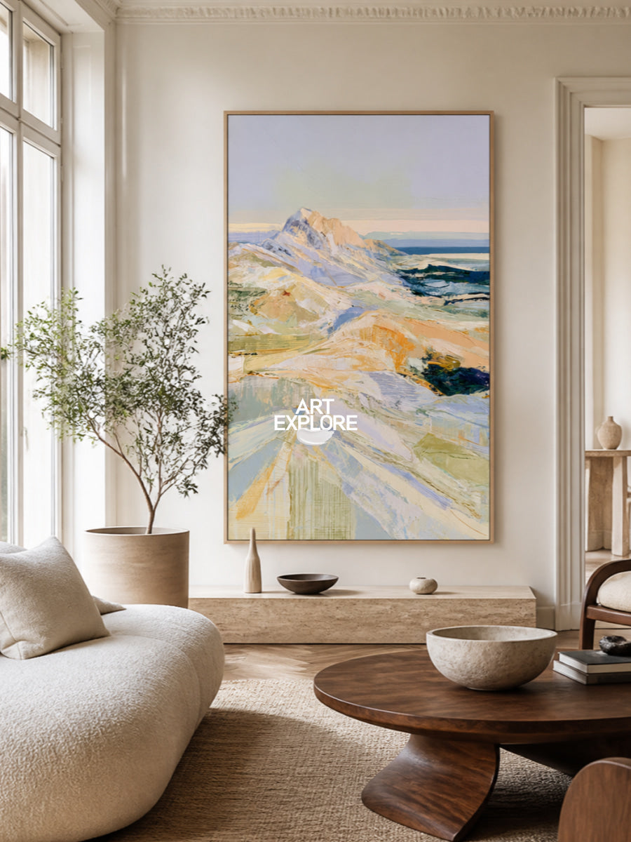 Abstract Mountain Landscape Canvas Painting In Blue And Green Tones