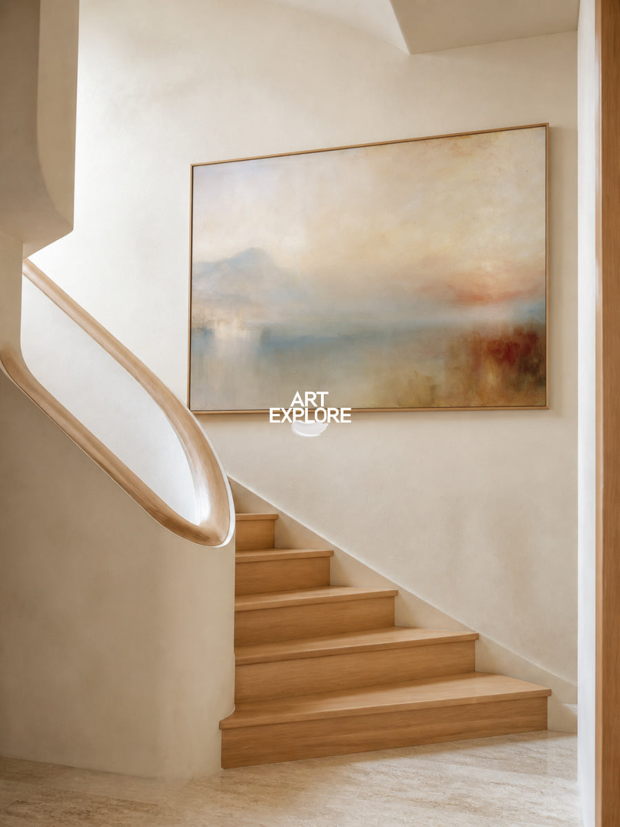 Large Horizontal Wall Art For Living Room In Beige Coastal Style