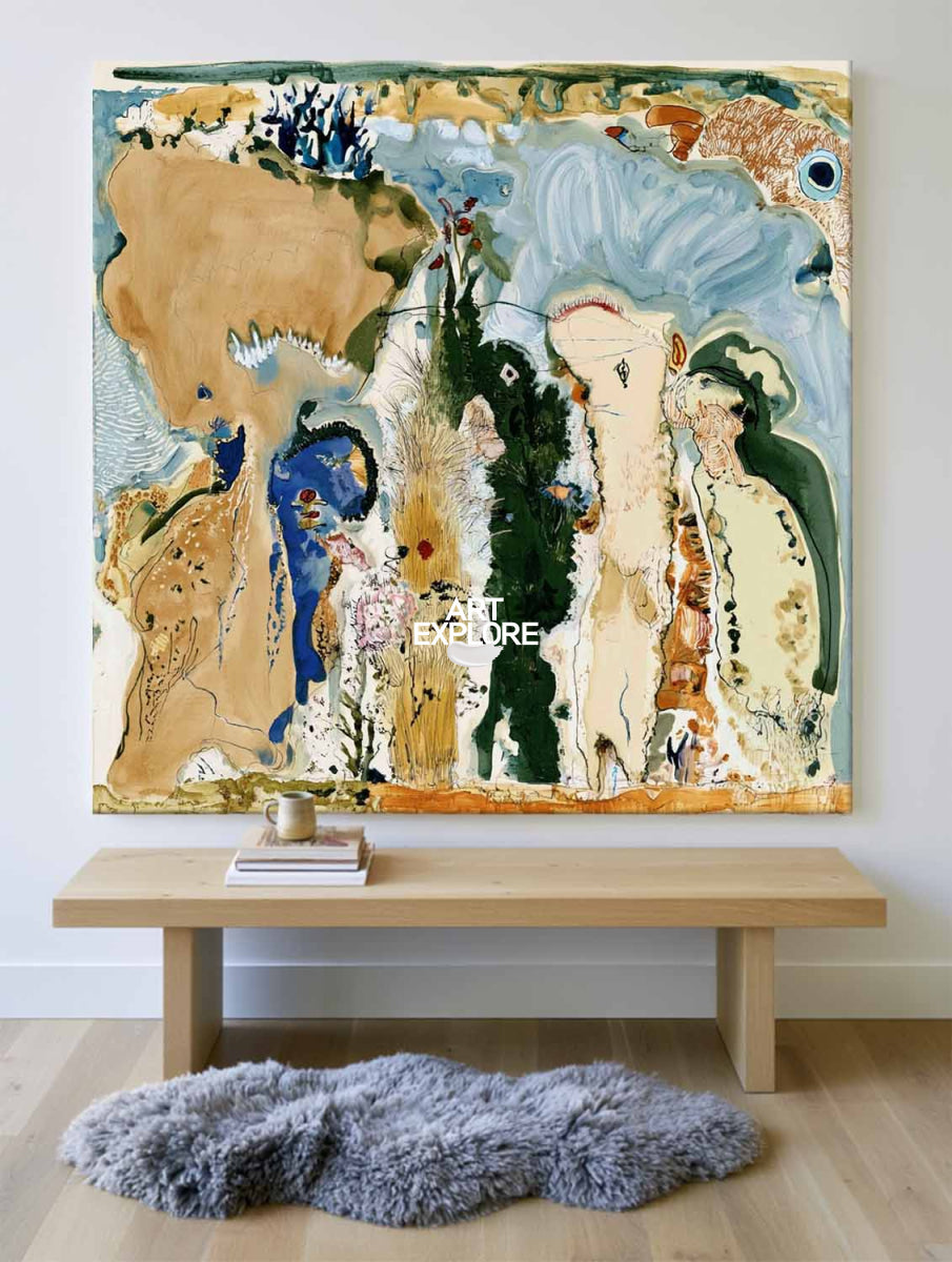 Abstract Brown And Blue Canvas Painting Hand-Painted Wall Art For Modern Living Room
