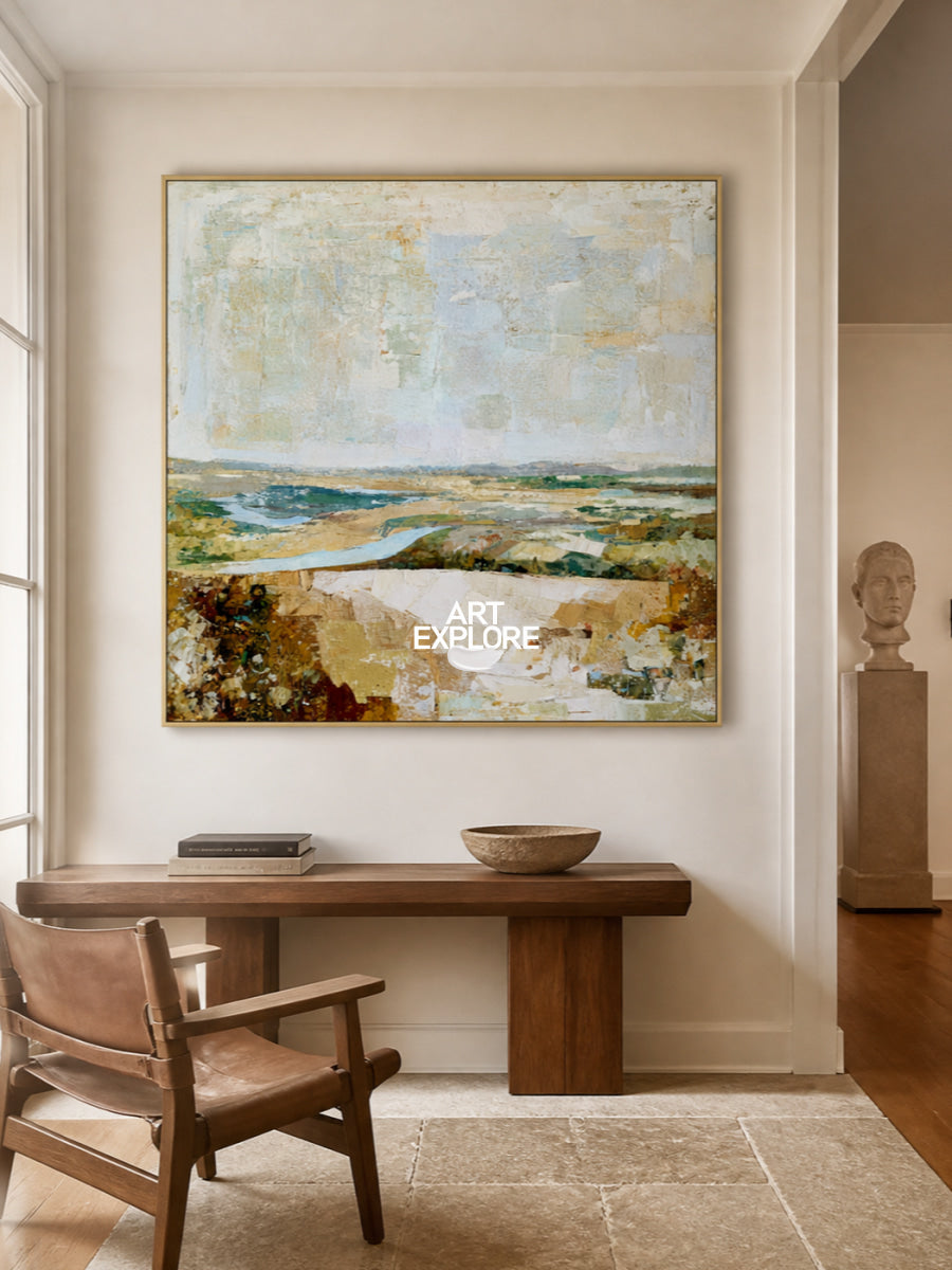 Abstract Landscape Canvas Painting With Earthy Brown Tones For Modern Walls