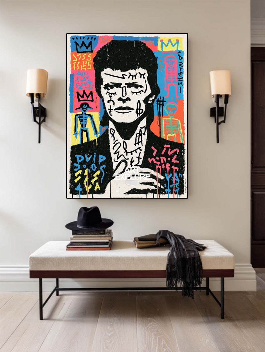 David Bowie Graffiti Portrait Canvas Painting Hand-Painted Pop Art Wall Art