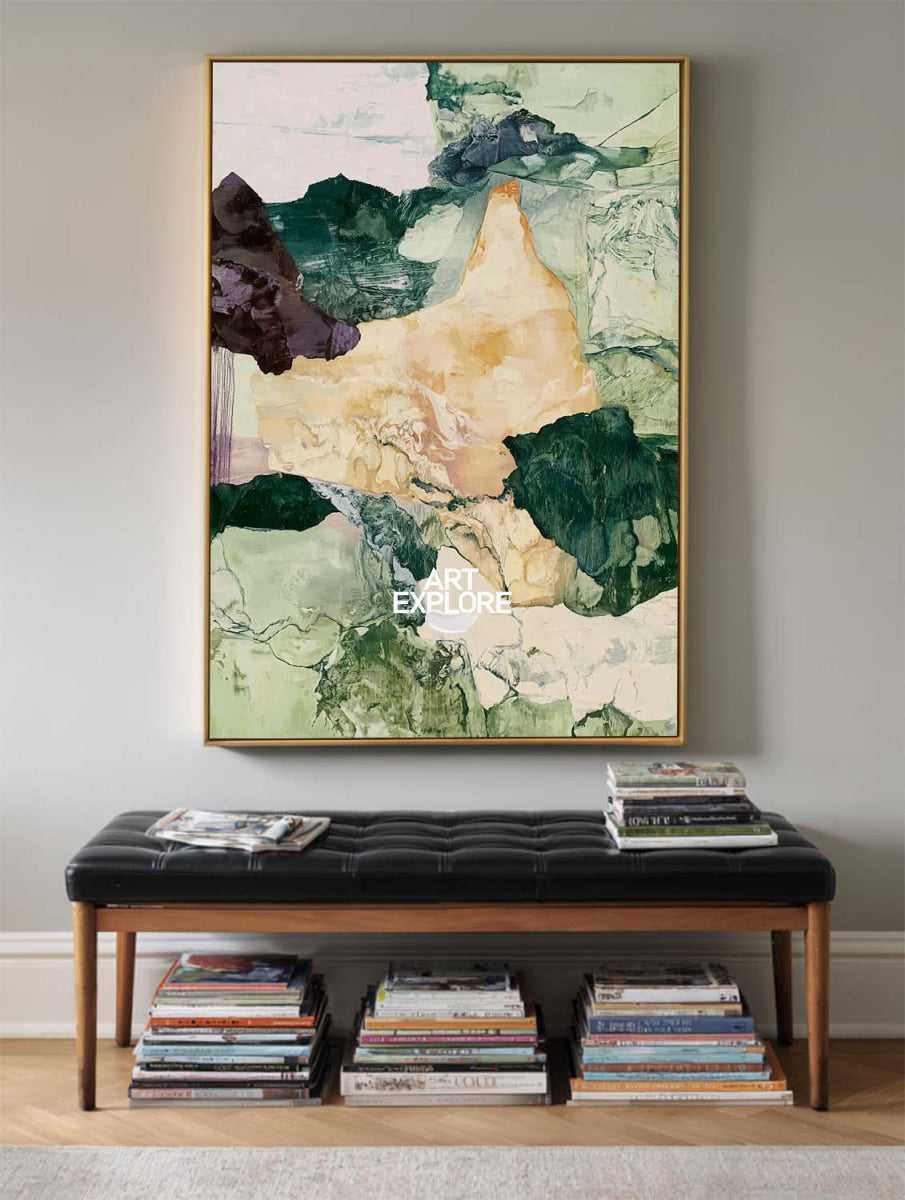 Modern Green And Beige Abstract Canvas Art Hand-Painted Textured Wall Piece