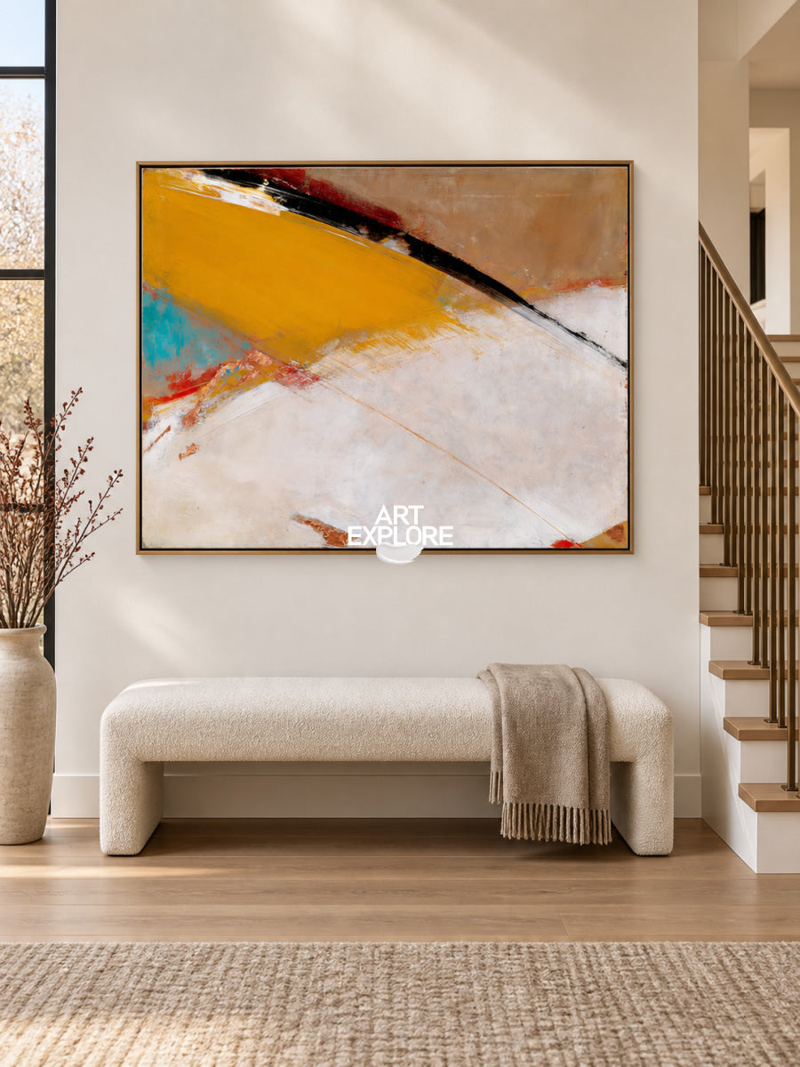 Modern Abstract Oil Painting With Textured Brushstrokes In Warm Earth Tones