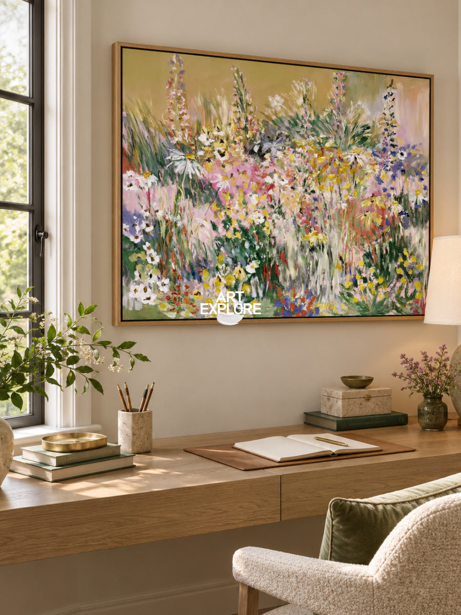 Abstract Floral Canvas Painting With Warm Tones And Textured Brushwork For Modern Home Decor
