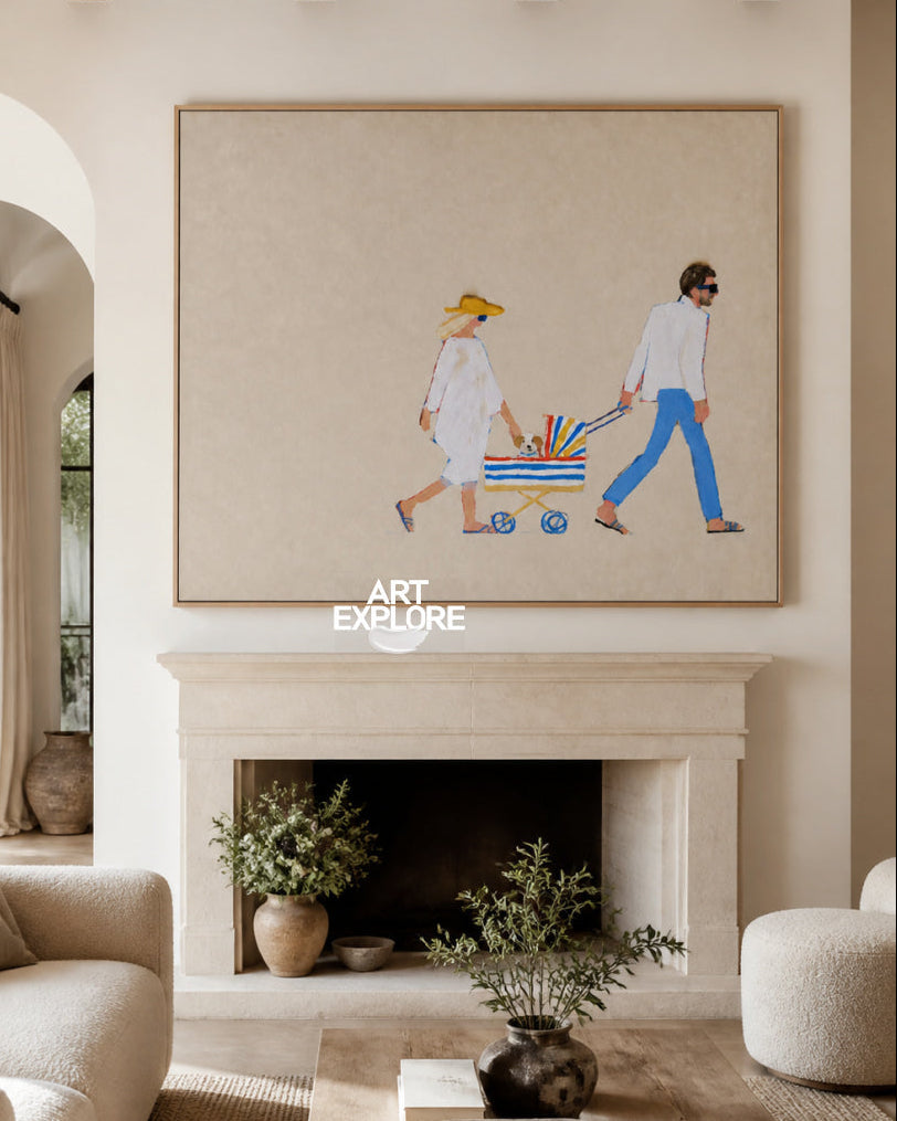 Minimalist Couple Painting Beige Tones For Modern Living Room Wall Art Decor