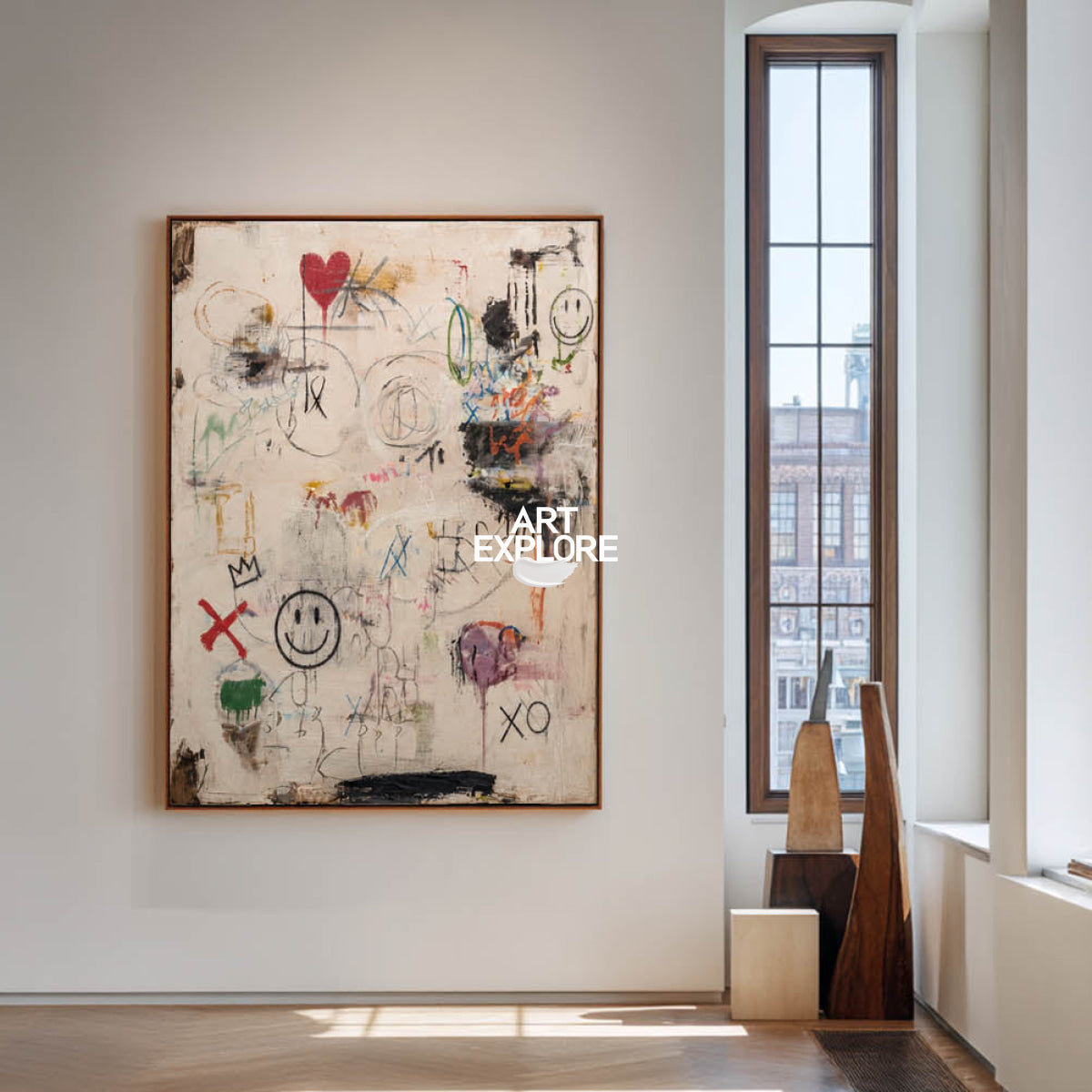 Original Abstract Graffiti Art With Smileys For Modern Living Room Decor