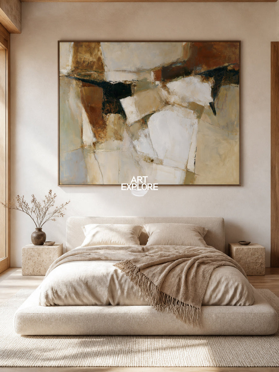 Large Horizontal Wall Art For Living Room In Warm Earthy Colors And Abstract Style