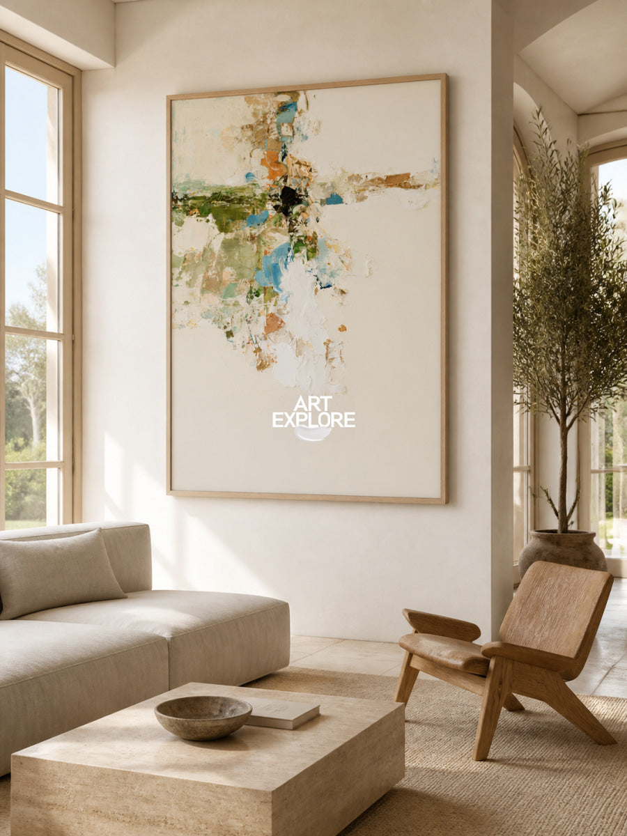 Original Beige Abstract Painting With Expressive Brushstrokes