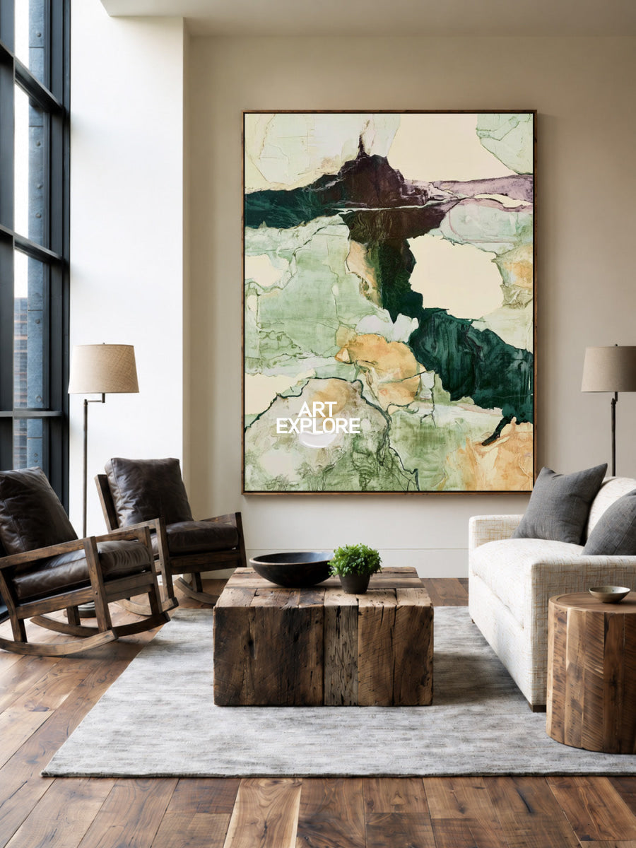 Abstract Green Landscape Canvas Painting Hand-Painted Wall Art For Modern Home