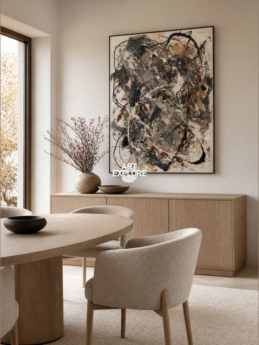 Expressionist Abstract Art With Textured Lines And Earthy Colors