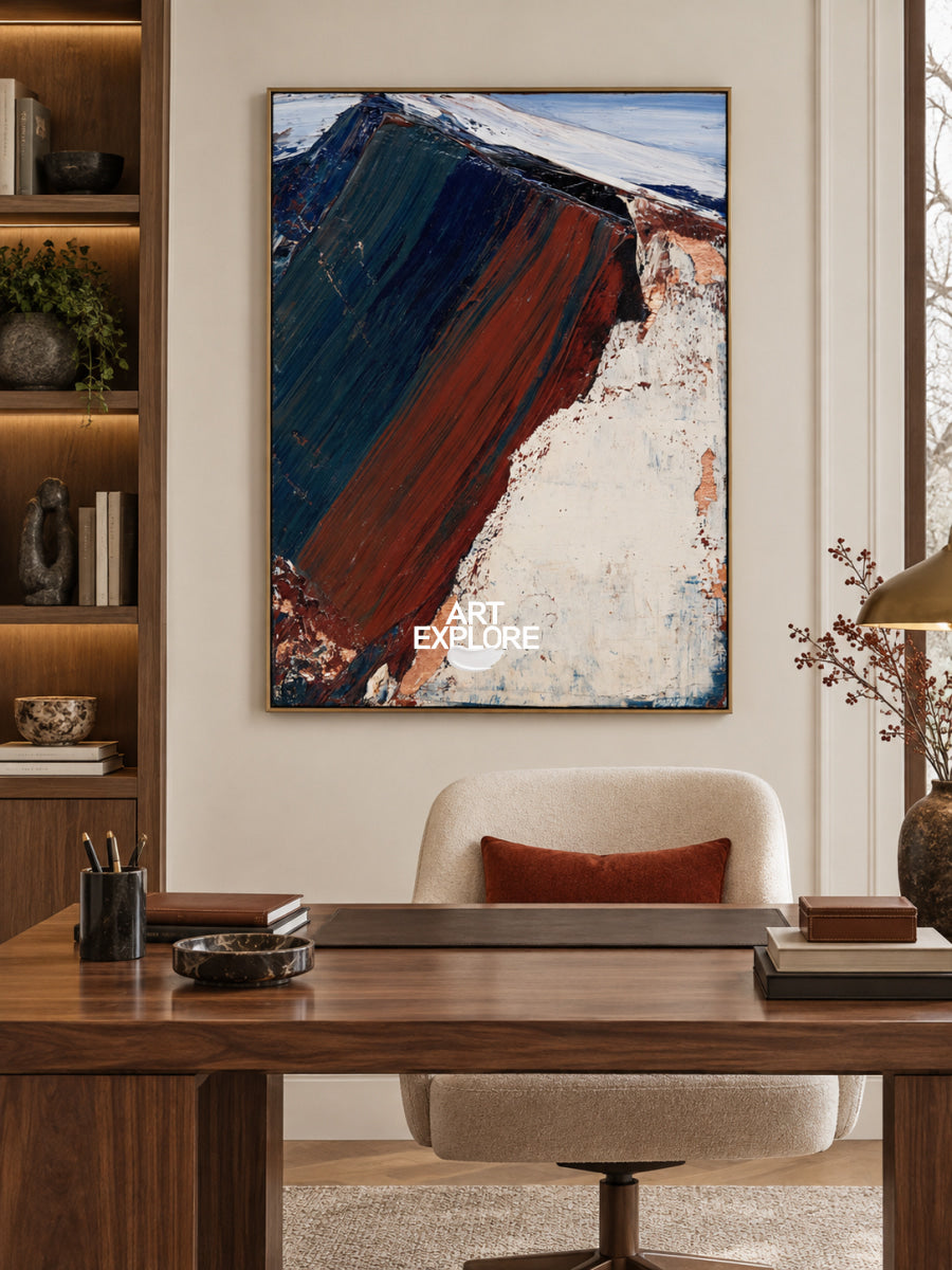 Abstract Blue And Crimson Landscape Canvas Painting Hand-Painted Wall Art
