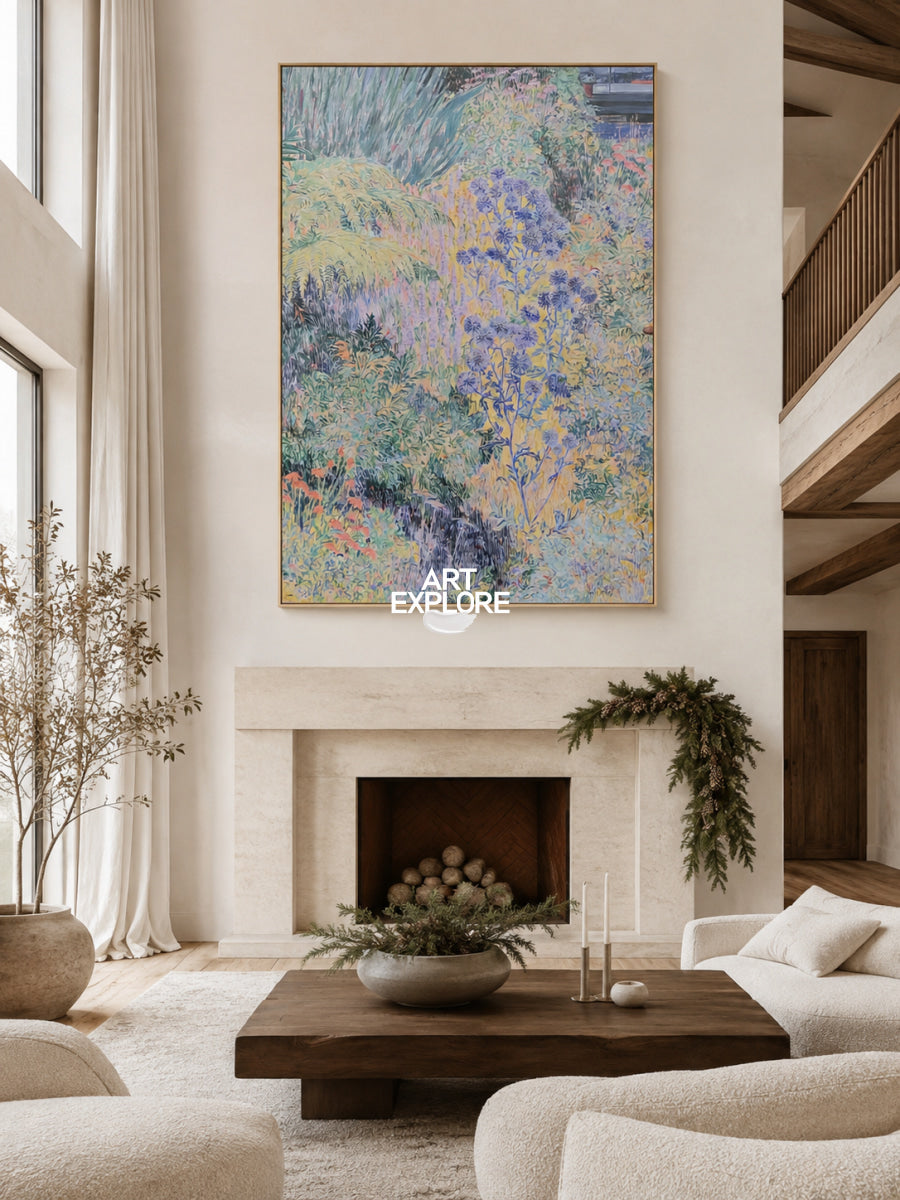 Abstract Purple Floral Canvas Painting Hand-Painted Botanical Wall Art