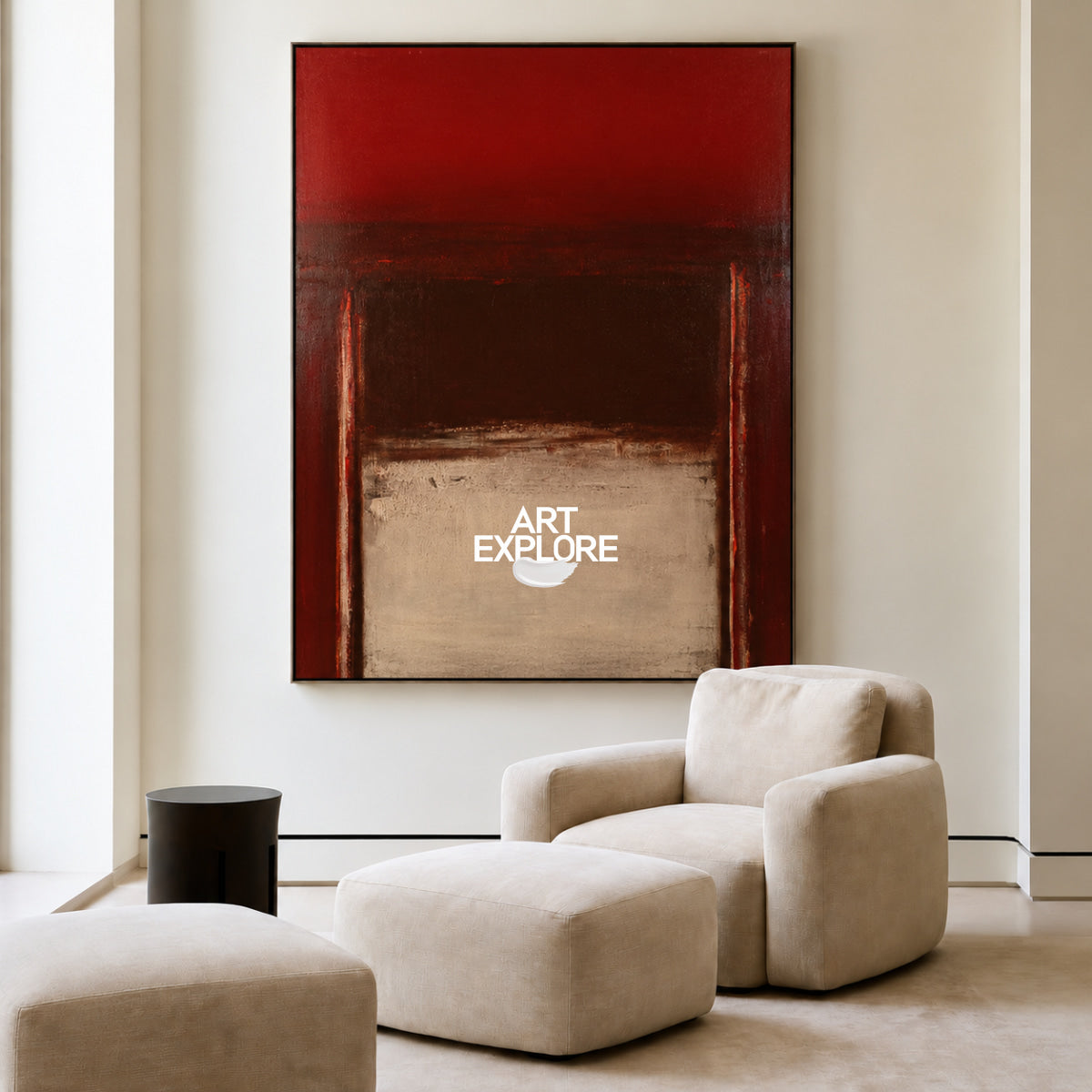 Abstract Red And Beige Minimalist Canvas Painting For Modern Walls