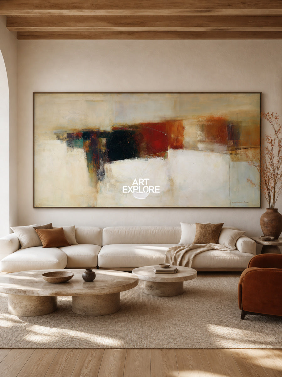 Large Neutral Abstract Wall Art For Living Room And Office