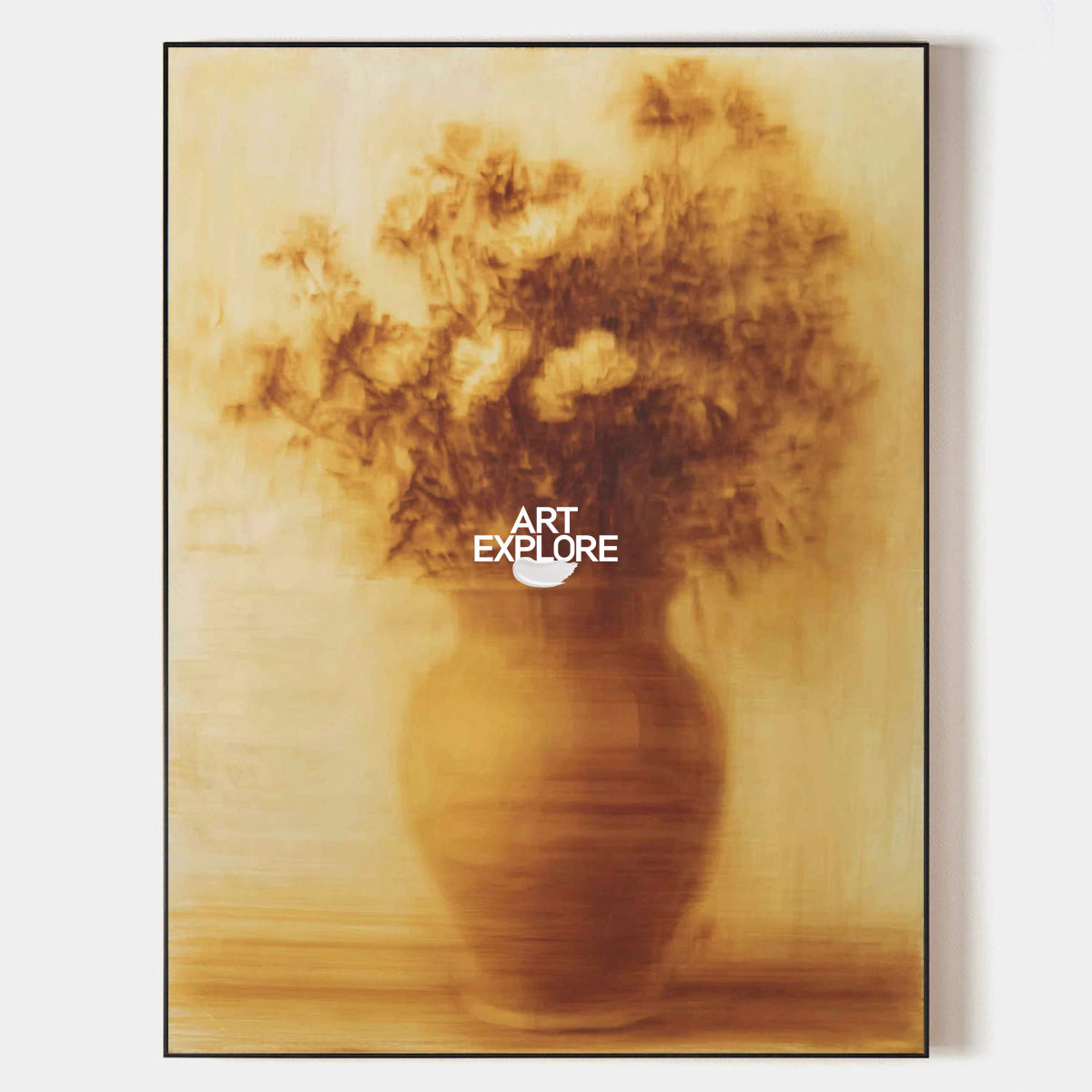 Textured Floral Canvas Art In Vintage Gold Style For Entryway Or Dining Room