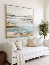 Luxury Lake View Canvas Art | Beige Blue Textured Landscape ArtExplore