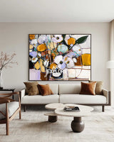 Luxury Ochre & Lavender Floral Art - Framed Original Hand-Painting
