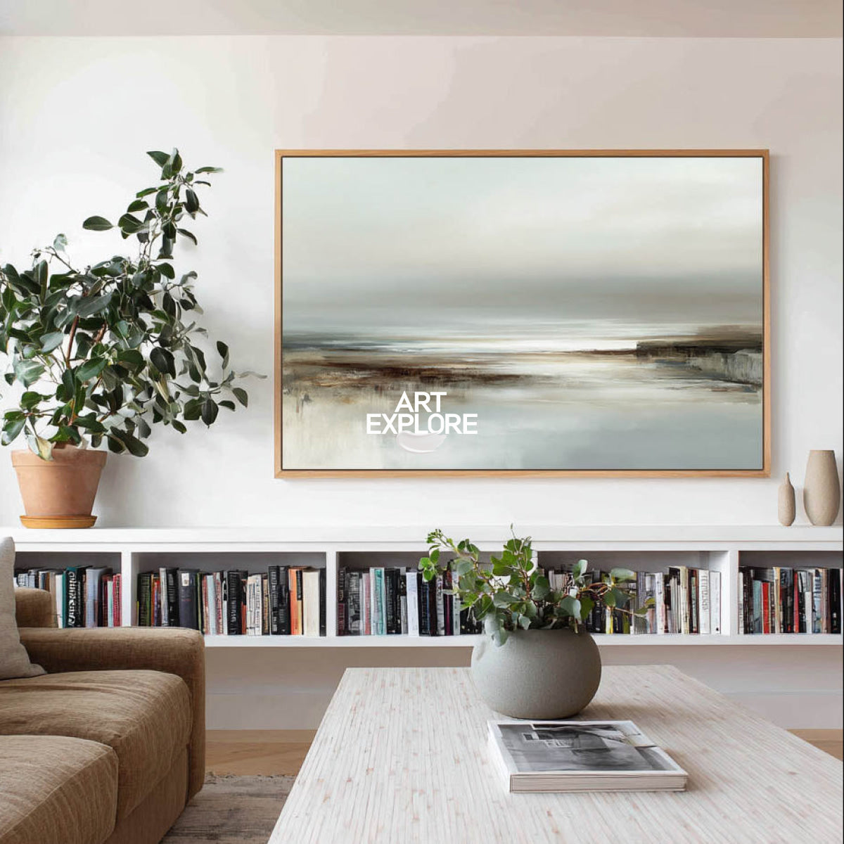 Abstract Grey Seascape Art Horizontal Canvas Painting For Modern Living Room Decor