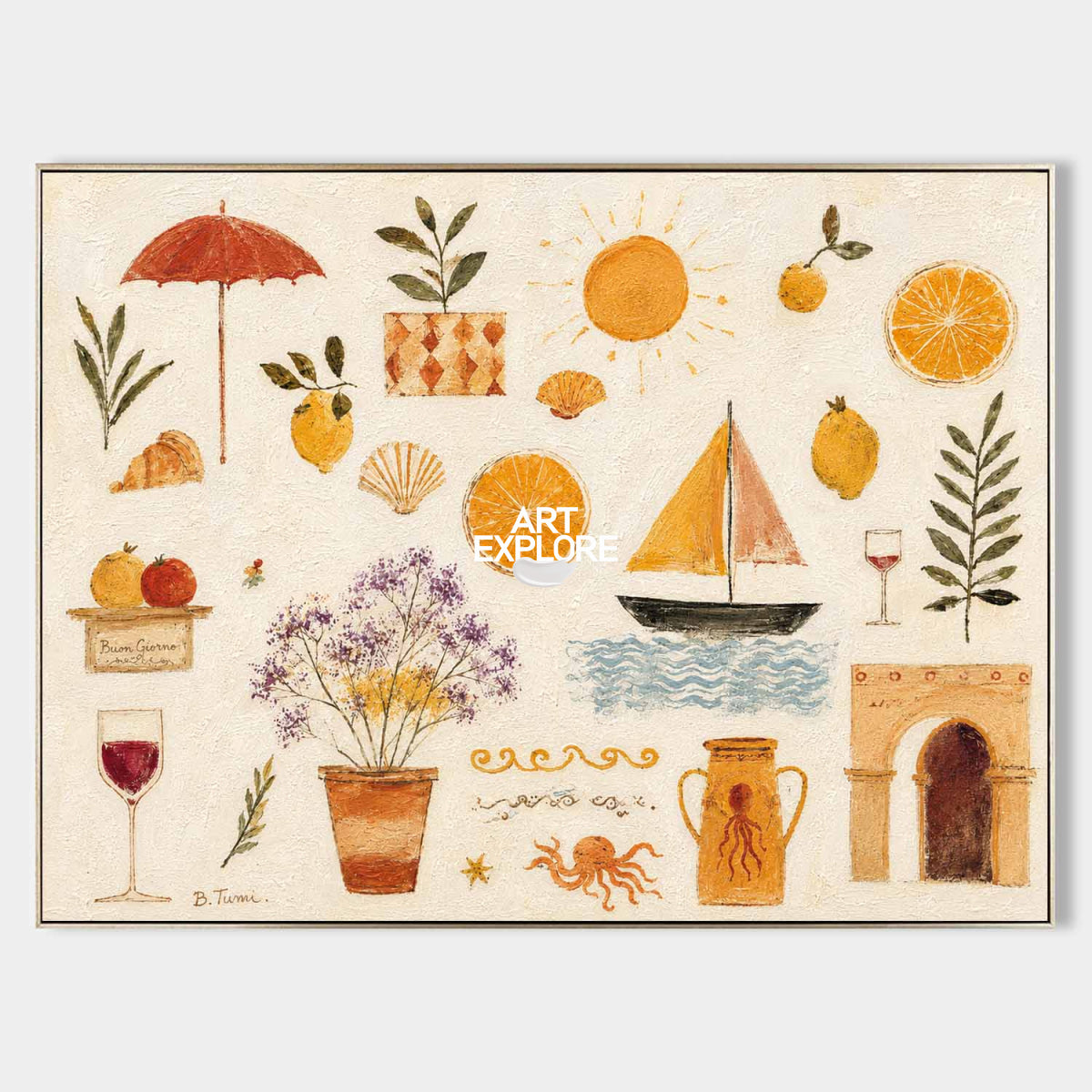 Mediterranean Style Orange Fruit Art For Kitchen And Dining Room Vintage Coastal Wall Decor