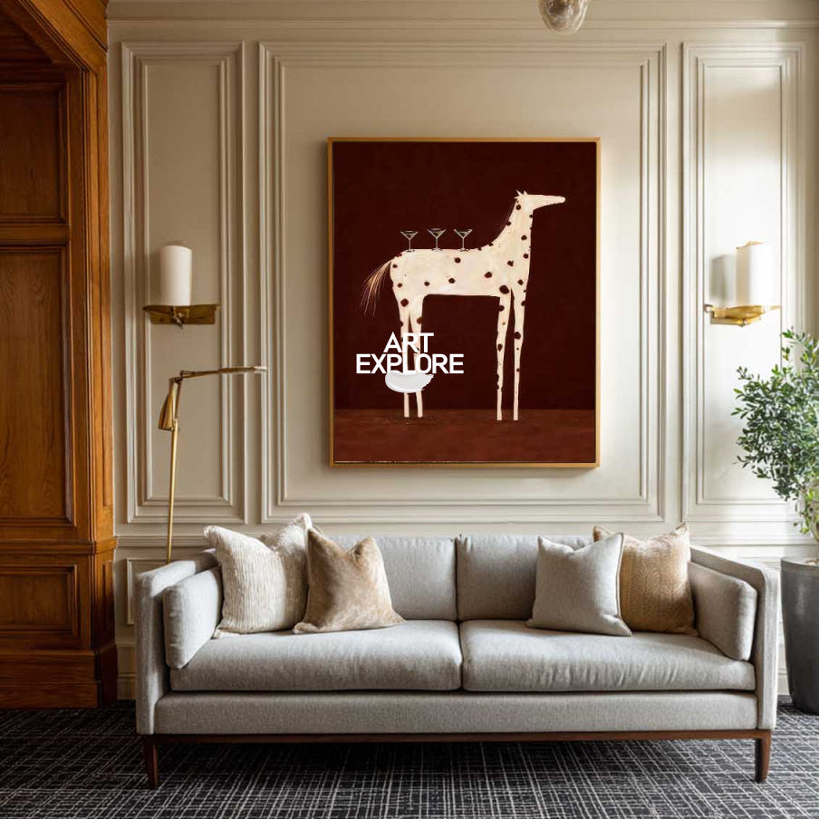 Minimalist Horse Painting With Martini Glasses For Modern Dining Room Decor