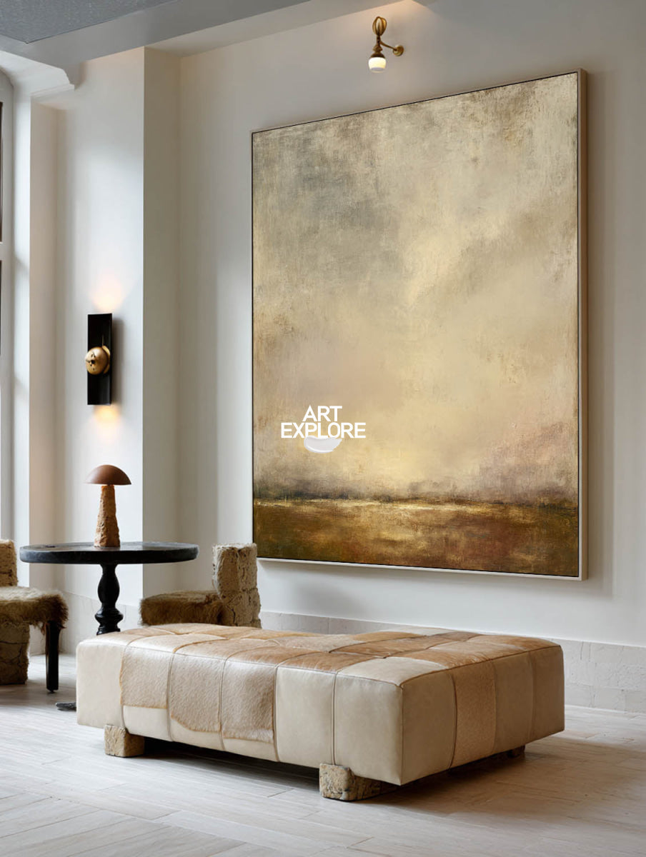 Minimalist Brown Landscape Painting With Earthy Tones For Contemporary Home Decor