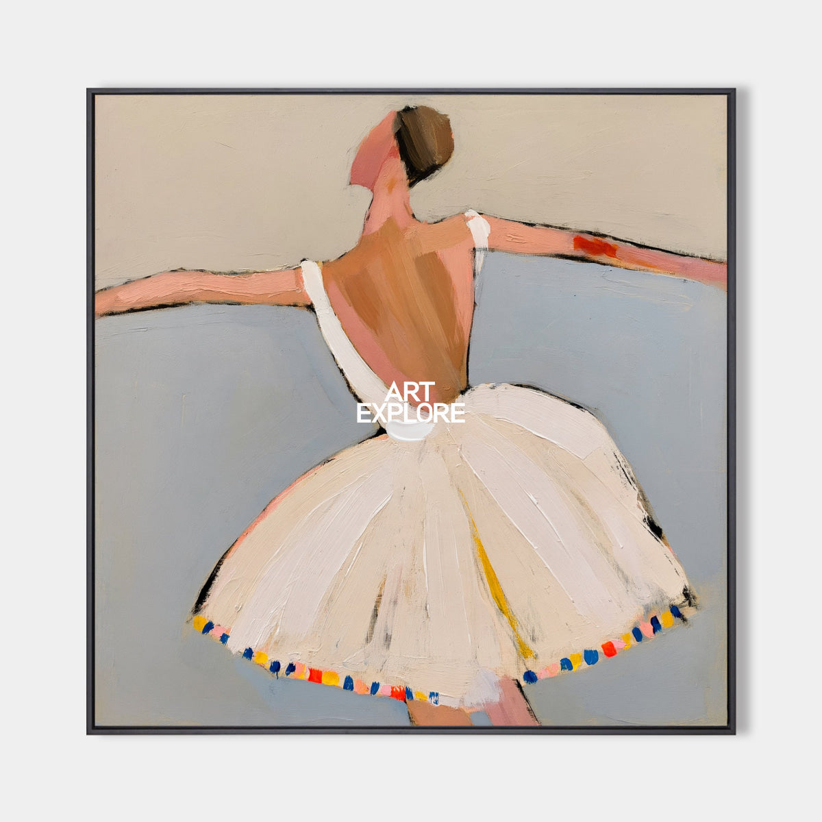 Minimalist Ballerina Canvas Painting In Beige And Blue Tones