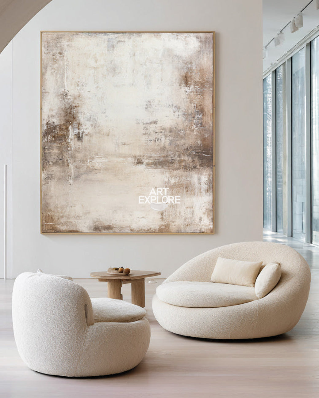 Minimalist Beige Textured Canvas Art, Large Handmade Wabi-Sabi Oil Art ArtExplore