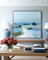 Minimalist Blue Landscape Abstract Wall Art, Square Oil Painting – ArtExplore