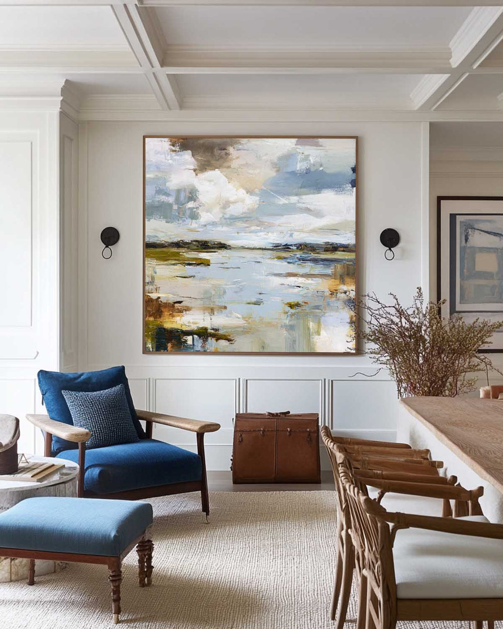 Minimalist Blue Ocean Horizon Painting – Textured Landscape Art for Livingroom