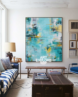 Minimalist Blue Oil Painting on Canvas for Hallway & Hotel Walls - ArtExplore