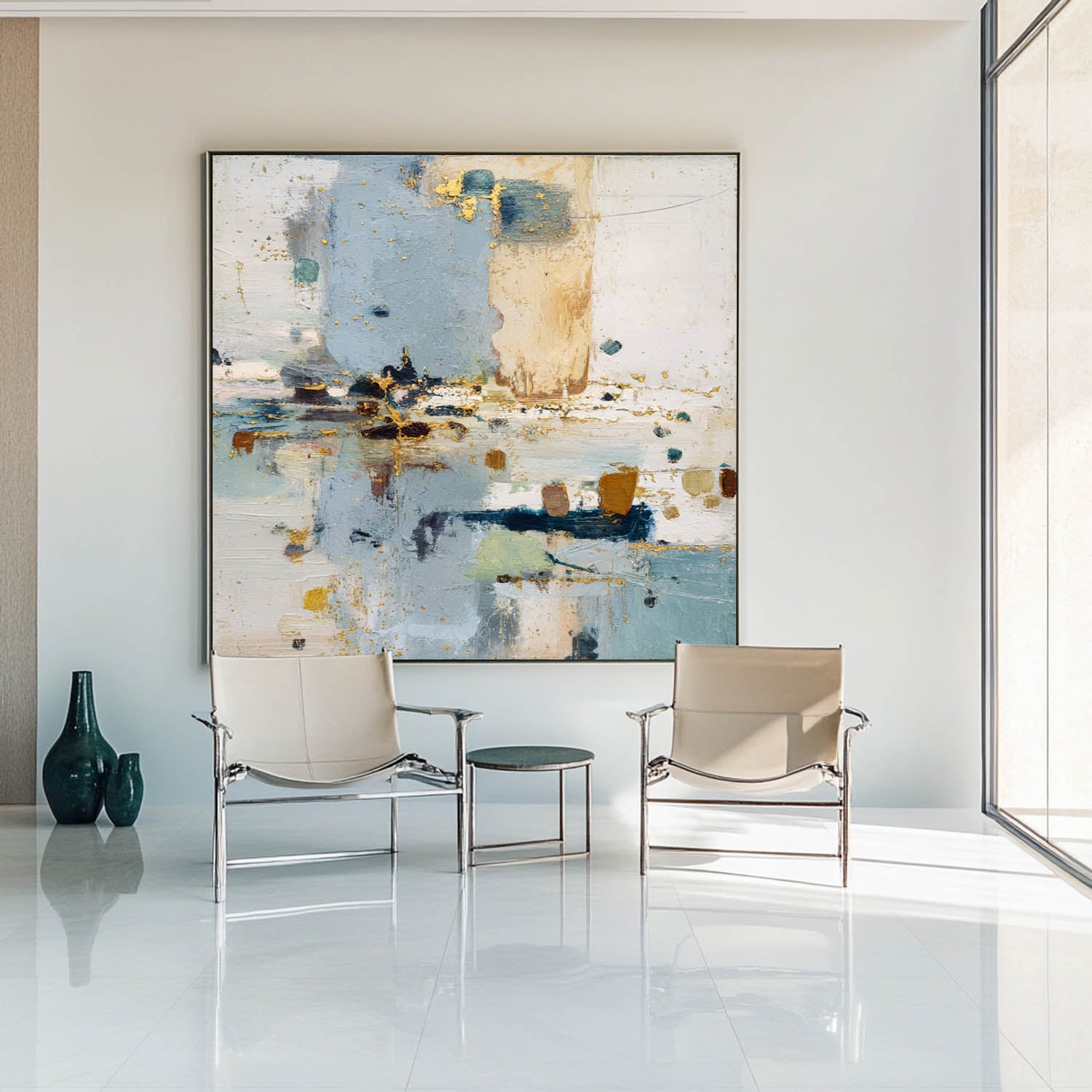 Minimalist Blue Texture Abstract Painting – Oversized Modern Wall Art for Large Spaces