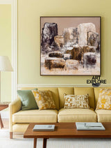 Minimalist Brown Cliff Canvas | Large Handcrafted Textured Square ArtExplore