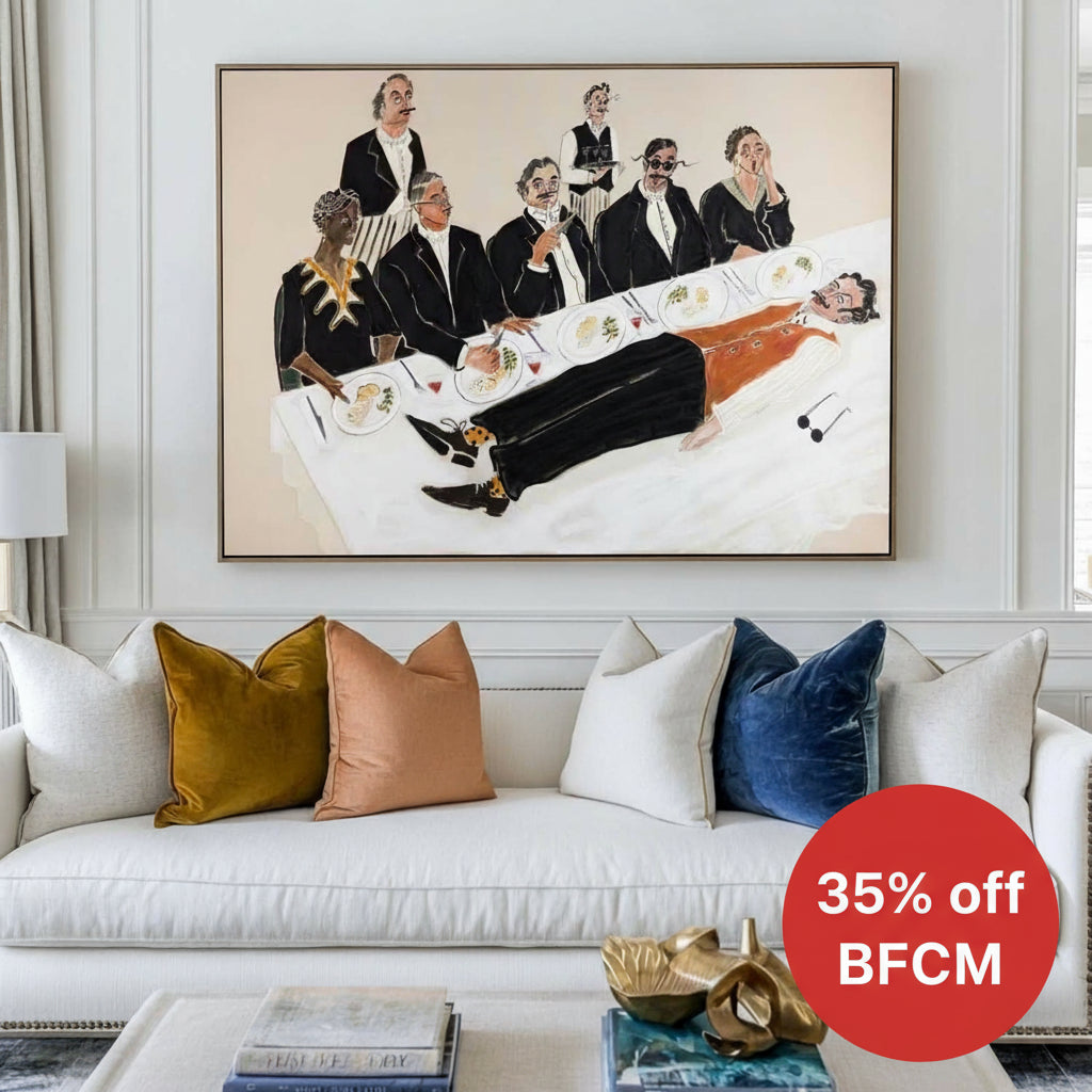 Minimalist Funny Dining Scene Wall Art | Large Handmade Canvas | ArtExplore