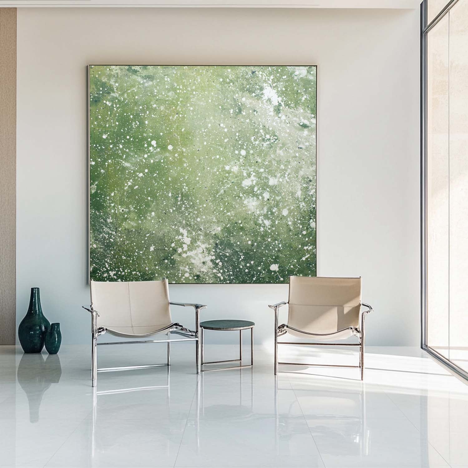 Minimalist Green Abstract Art for Modern Lounge – Oversized Canvas Painting | ArtExplore