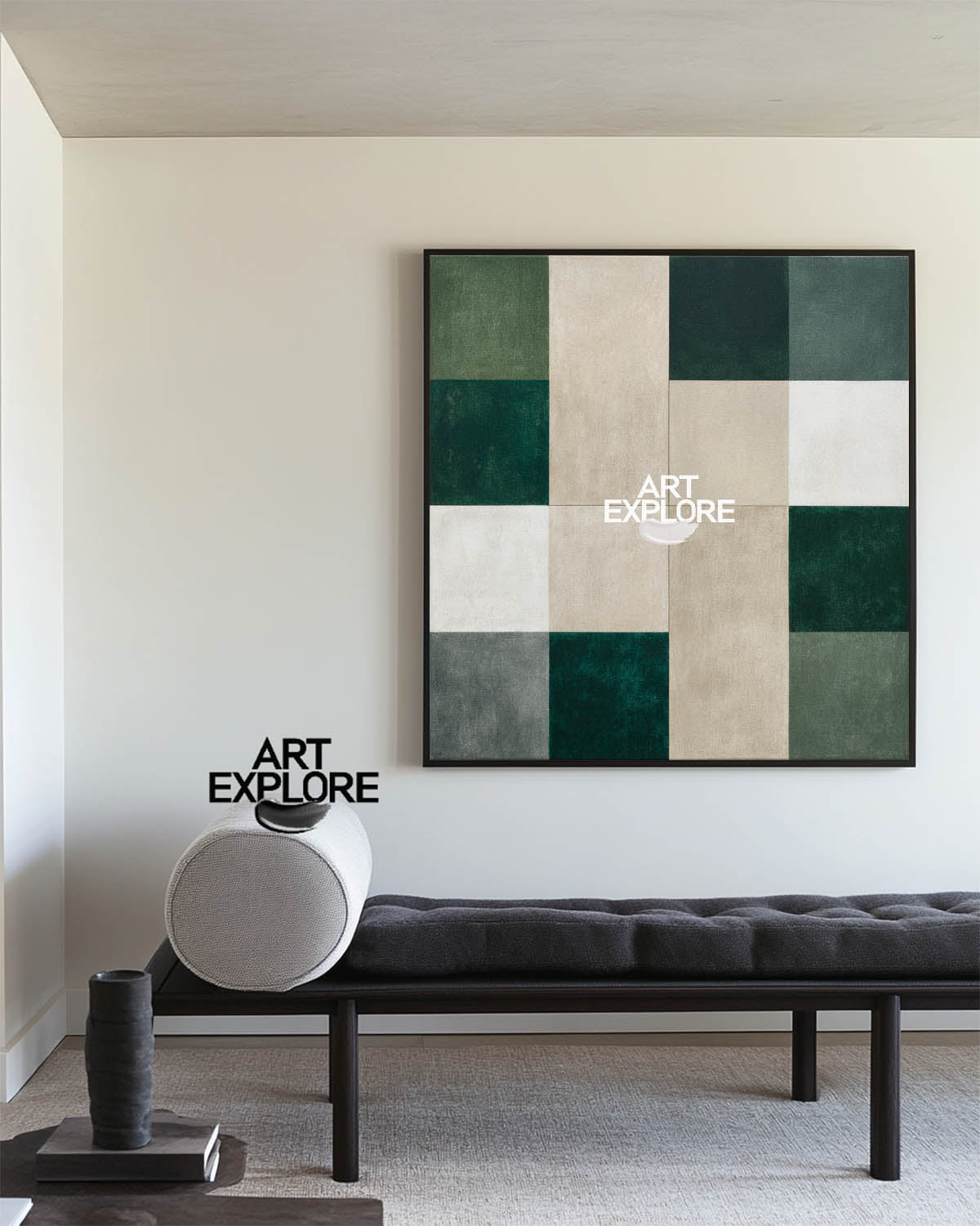 Minimalist Green Beige Block Art – Large Modern Wall Decor | ArtExplore