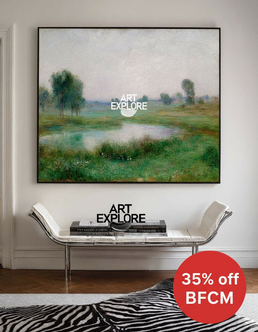 Minimalist Green Misty Landscape Canvas Art for Living Room – ArtExplore