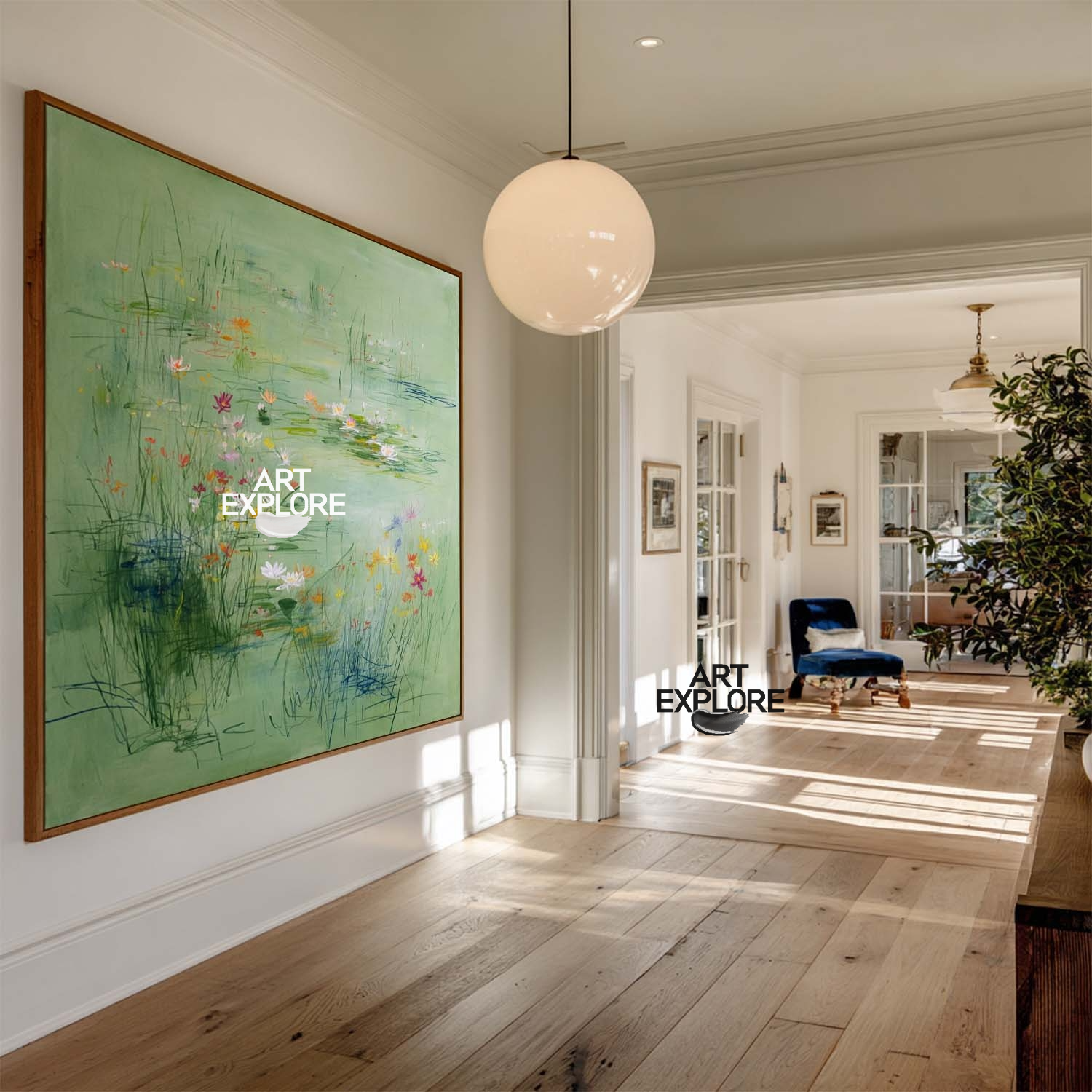 Minimalist Green Pond Painting for Bedroom & Hallway Decor | ArtExplore