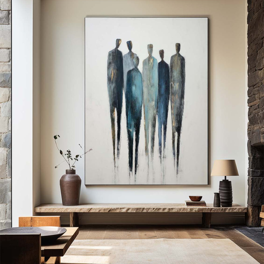Minimalist Group Silhouette Painting – Large Canvas Art for Contemporary Wall Styling